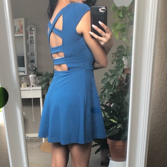 Blue Open Back Mini Dress - Picture 2 of 5